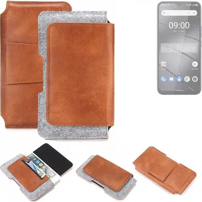 Produktbild von K-S-Trade Handyhülle Schutzhülle kompatibel mit Gigaset GS5 Gürteltasche Holster Gürtel Tasche Smartphone Tasche Handy Hülle Polyurethan+ Filz, braun