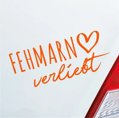 Produktbild von Auto Aufkleber Fehmarn verliebt Herz Insel Ostsee Liebe Car 19x8 cm Orange Sticker Heckscheibenaufkleber
