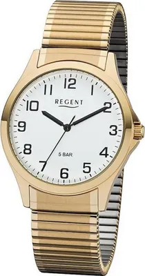 Produktbild von REGENT 1243486 Herrenuhr Goldfarben 39 mm Weiß Zugband 5 BAR
