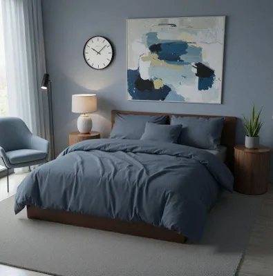 Produktbild von L'Essentiel Linge de Maison, Hochwertiges Ranforce Bettwäsche-Set (2-teilig), Dunkelblau, 200 x 200 cm | 100% Baumwolle, maschinenwaschbar bei 40 °C, mit Knopf- und Umschlagverschluss | Elegantes Design für Ihr Schlafzimmer.