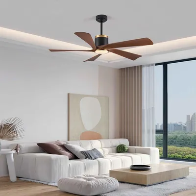 Immagine prodotto di Ventilatore da soffitto AIORBER con luce LED, silenzioso, 130 cm, effetto legno, 6 pale, intensità regolabile, funzione reversibile, telecomando, ventilatore moderno, nero e marrone