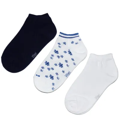 Produktbild von Sneaker Socken für Mädchen 3-er Pack aus Baumwolle Blümchen Marine Größe 35-38