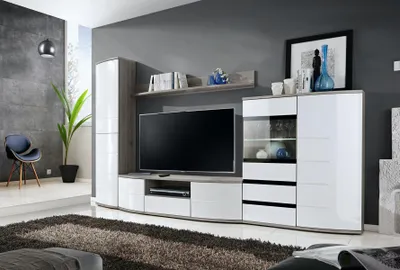 Produktbild von Wohnwand Set 4tlg. Wohnzimmer TV-Ständer Vitrine Regal Luxus Moderne