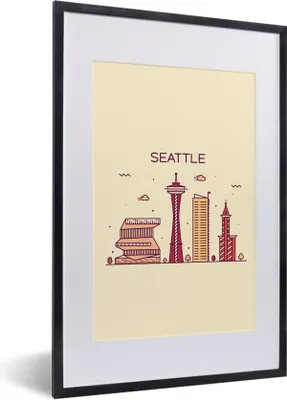 Produktbild von MuchoWow® MuchoWow® Gerahmtes Poster Seattle - Skyline - USA 40x60 cm - Poster mit zchwarzem Bilderrahmen - Poster in Rahmen