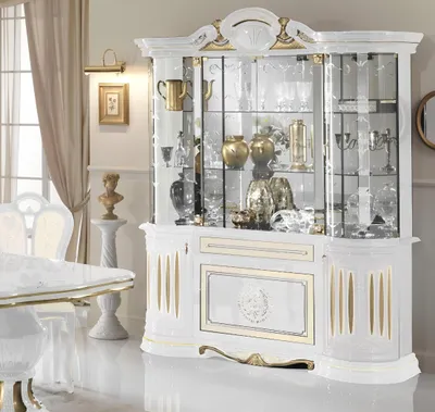 Produktbild von Vitrine Italienische Möbel Wohnzimmer Schrank Weiß Gold Glasvitrine Schränke Neu