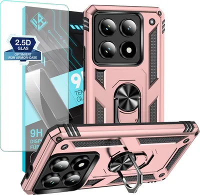 Produktbild von Armor Outdoor Handyhülle für Xiaomi 14T Pro Handy Panzer Case Schutzhülle mit 9H Displayglas Displayschutz Farbe: Rosegold
