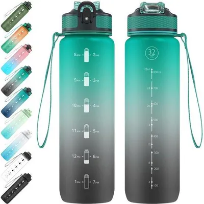 Productafbeelding van 1 Liter Waterfles met Rietje - Lekvrij en BPA-vrij