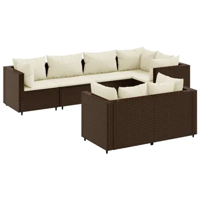 Produktbild von 7-tlg. Garten-Lounge-Set mit Kissen Braun Poly Rattan
