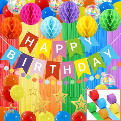 Image de Kit de décoration pour fête, bannière multicolore "Joyeux anniversaire", guirlande avec ballons