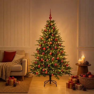 Obrázek produktu pro Umělý vánoční stromek s vánočními ozdobami, výška 120 cm, 150 LED diod