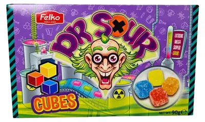 Obrázek produktu pro Dr. Sour Cube kyselé ovocné žvýkačky a bonbony s intenzivní chutí 90g