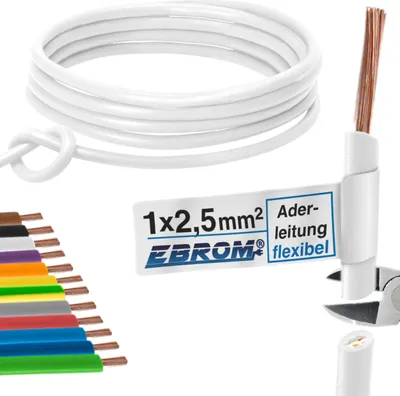 Produktbild von Aderleitung Verdrahtungsleitung - Einzelader flexibel - PVC Leitung - H07V-K 2,5 mm² - Farbe: weiß - viele Längen in 5 Meter-Schritten lieferbar, Ihre Länge: nach Auswahl