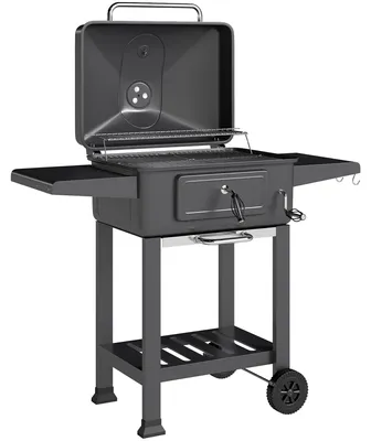 Productafbeelding van Outsunny houtskoolgrill, barbecue en smoker met deksel, met verstelbare hoogte en een koolplaat