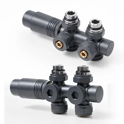 Immagine prodotto di S'AFIELINA Set multiblock per raccordo radiatore, antracite (2 pz) Blocco rubinetto termostatico Valvola Accessori per il riscaldamento Forma angolare e rettilinea