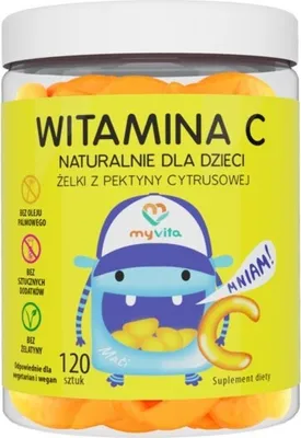 A jar of children's vitamin C gummies with cartoon character branding.