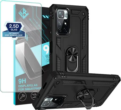 Produktbild von Armor Outdoor Handyhülle für Xiaomi Redmi Note 11 / 11S Handy Panzer Case Schutzhülle mit 9H Displayglas Displayschutz Farbe: Schwarz