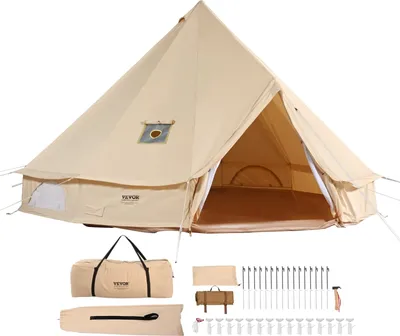 Immagine prodotto di Tenda a campana 7 x 3,5 m Tenda yurta TC in cotone e robusti pali in ferro con telo di fondo in PVC Tenda da campeggio per famiglie 12 persone Tenda per gruppi con 12 finestre per avventure all'aperto