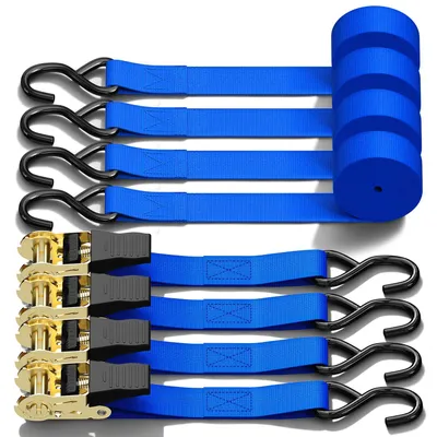 Produktbild von Spanngurte mit Ratsche 2 teilig zweiteilig, Ohuhu 4 Stück 680Kg 4,6m Ratschengurte Zurrgurte Blau 25mm mit S-Haken aus Beschichtetem Metall, Zurrgurte Spanngurte Ratschengurte Ratschen Schloss