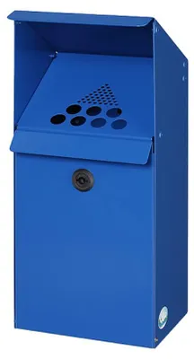 Produktbild von Großvolumiger Wandascher mit Schutzdach | 3,7 Liter, HxBxT 41x18x15cm | Verzinkter Stahl | Blau