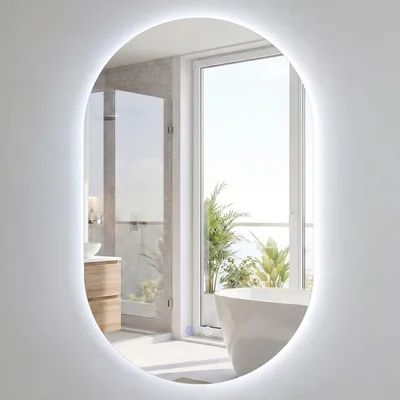 Productafbeelding van Verlichte spiegel voor aan de muur, dimbaar in 3 kleuren, met anti-condensfunctie, 80x50 cm