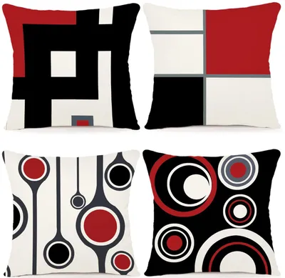 Produktbild von 4er-Set Kissenbezüge, 45 x 45 cm, dekorative Outdoor-Kissenbezüge, Leinenkissenbezüge, geometrische Muster für Sofa, Wohnzimmer, Zierkissen