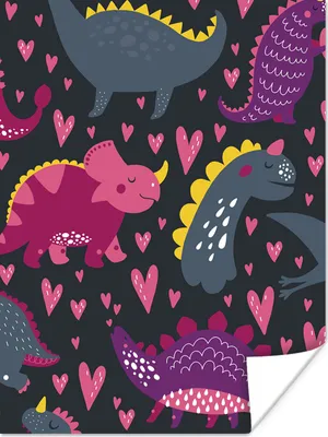 Produktbild von MuchoWow® Poster Dinosaurier - Kind - Muster - Rosa - Mädchen 120x160 cm - Wandbilder