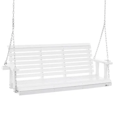Image de Balançoire hollywoodienne en bois de cèdre - Balançoire de terrasse robuste pour le jardin et la cour - Capacité de charge améliorée 400 kg - Banc à bascule avec chaînes de suspension - Blanc - 1702x710x600mm