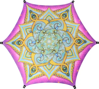 Produktbild von PSYWORK Schwarzlicht Segel Elasthan Mandala Violet Sacred Church, 2,25x2,25m UV-aktiv Neonparty