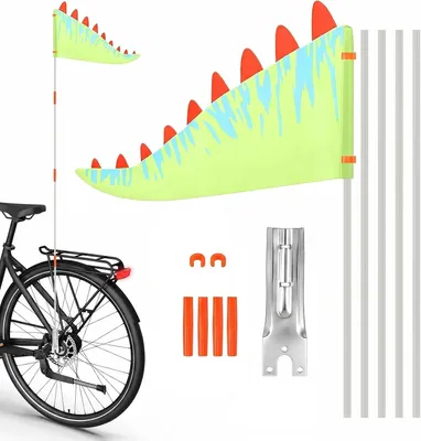 Imagen del producto de Bandera de seguridad triangular, de 31 x 21 cm, con estampado de dinosaurios, ideal para bicicletas y uso en exteriores