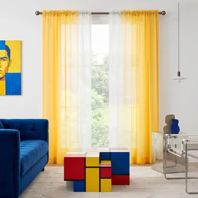 Zdjęcie produktu dla Przezroczyste zasłony z taśmą marszczącą 260x140 cm, zestaw 2 sztuk, żółty, do salonu