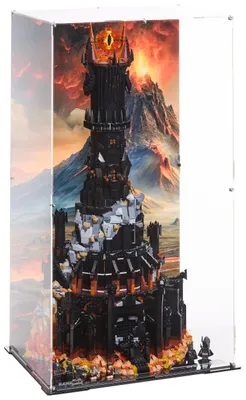 Produktbild von Blacked Brick Vitrine mit bedruckter Rückwand für LEGO® 10333 ICONS – Der Herr der Ringe: Barad-dûr™