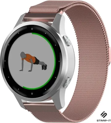 Produktbild von Strap-it Milanese Armband - Kompatibel mit Garmin Vivomove 3s Armband 40mm - Hochwertiges Material -Edelstahl Magnetische verschluss für Armband Rosa 18mm Smartwatch