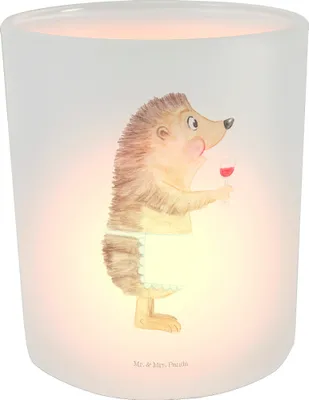 Produktbild von Mr. & Mrs. Panda Tisch Windlicht Igel Wein - Transparent - Geschenk, Weißwein, Weinglas, Kerzenglas, Kerzenhalter, Glas, Teelichthalter, trinken, Lustige Sprüche, Rotwein