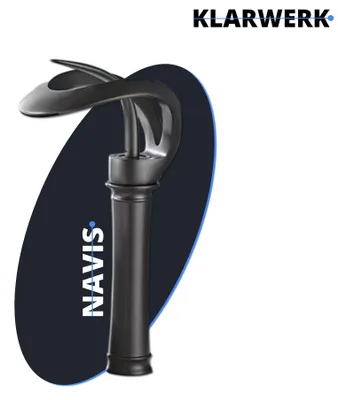 Produktbild von KLARWERK® NAVIS | Wasserfall Wasserhahn Bad Schwarz hohe Badarmatur | Edelstahl Armatur für hohe Waschbecken | Mischbatterie 2 Anschlüsse