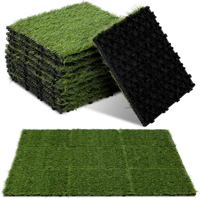 Obrázek produktu pro Eikuavons umělá tráva, dlaždice 30x30 cm, 88 kusů (8 m²) – dlaždice pro terasy a balkony s drenážním systémem, realistickým vzhledem a snadnou montáží, vhodné pro použití uvnitř i venku