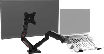 Produktbild von Duronic DMDCL1X1 Laptop- und Monitorhalterung - Ideal für Home Office - Monitor bis 27 Zoll - Display und Notebook bis 6,5 kg - Höhenverstellbar mit Gasdruckfeder - Pivot 360° - Bildschirm neigbar