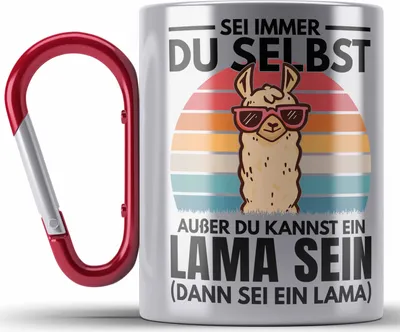 Produktbild von Trendation - Llama Edelstahl Tasse Karabiner Alpaka Geschenk Lama-Liebhaber Geschenkidee Frauen Sei Immer Du Selbst (Rot)
