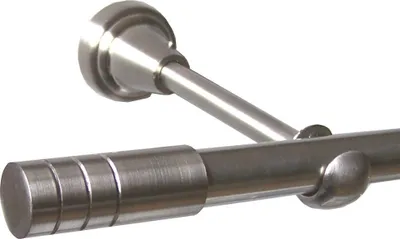 Produktbild von Gardinenstange Set Edelstahl Look Metall Ø 16mm zur Wandbefestigung 1-lauf Modern Kappe Zylinder , Länge wählbar H14E28