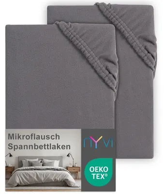 Produktbild von NYVI Spannbettlaken DreamScience Mikroflausch 180 - 200x220 cm anthrazit 2er Set für Boxspringbetten bis 32 cm - Kuschelweiches & Wärmendes Bettlaken Spannbetttuch