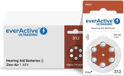 Obrázok produktu pre everActive Ultrasonic 1,45 V Náhradné batérie do načúvacích prístrojov, veľkosť 312, 6ks