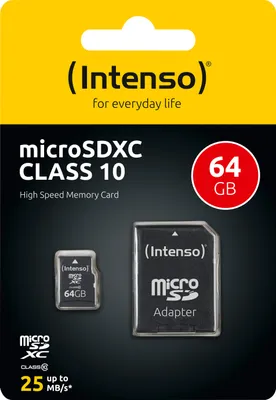 Produktbild von Intenso MicroSD Speicherkarte 64GB + SD-Adapter