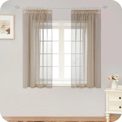 Zdjęcie produktu dla Zasłony beżowe, krótkie, przezroczyste, 145 x 140 cm, bez wzoru, zestaw 2 sztuk do salonu, sypialni, pokoju dziewczynki lub nastolatki