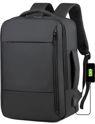 Image de CarryQuest® - Sac à dos pour ordinateur portable, avec port USB, en nylon, couleur noire