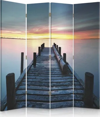 Produktbild von Paravent - Raumteiler Sunset Pier - Dekorativer Raumtrenner cm. 145x170 (4 x)