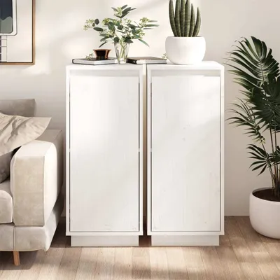 Produktbild von The Living Store Sideboards 2 Stk. Weiß 31,5x34x75 cm Massivholz Kiefer