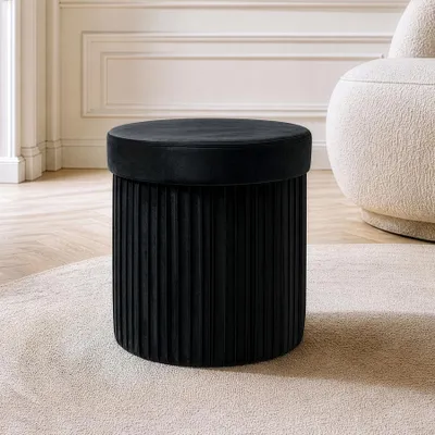 Produktbild von riess-ambiente Hocker ÉLAN 40cm schwarz Samt runder Sitzhocker mit Stauraum faltbar