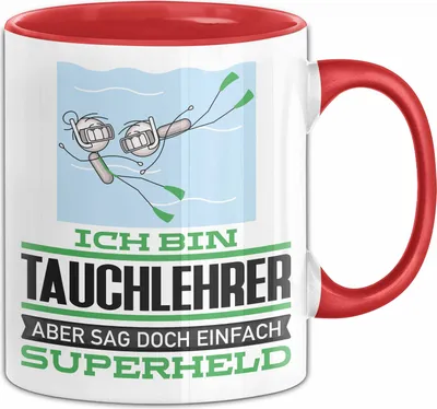Produktbild von Tauchlehrer Geschenk Tasse Ich Bin Tauchlehrer Aber Sag Doch Einfach Superheld Lustige Geschenkdiee für Tauchlehrer Kaffee-Becher (Rot)