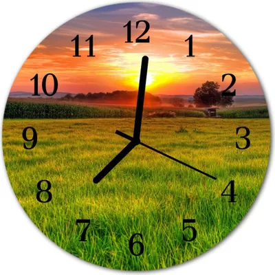 Produktbild von Glasuhr Wanduhr Küchenuhr Echt-Glas 30fi cm Landschaft Wiese mehrfarbig
