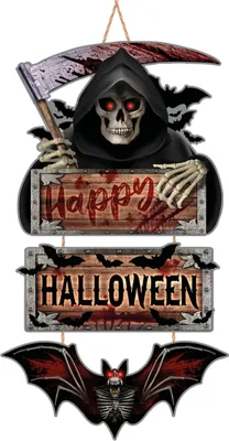 Produktbild von Happy Halloween Reaper & Fledermaus Holzschild 60cm