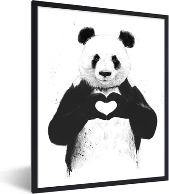 Produktbild von MuchoWow® Gerahmtes Poster Panda - Herz - Tiere - Liebe 60x80 cm - Poster mit Schwarzem Bilderrahmen Wandposter Rahmen Foto Bilder - Premium - Wanddeko Wohnzimmer